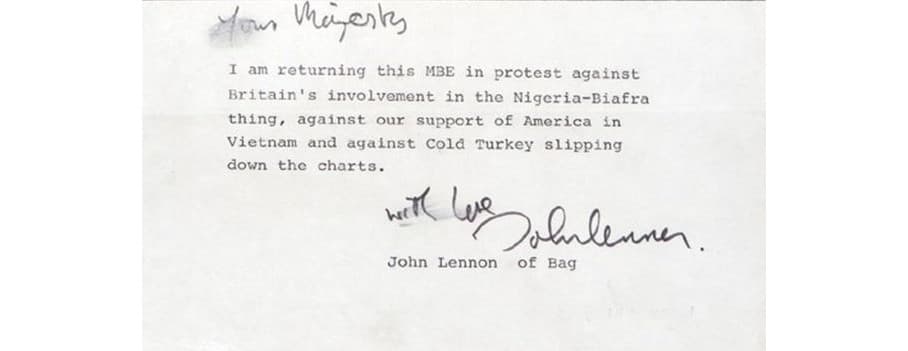 list Johna Lennona pre kráľovnú Alžbetu II