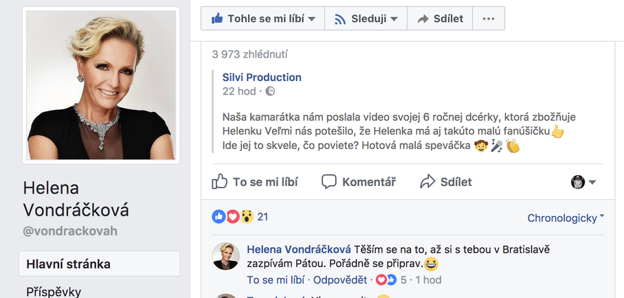 Helena Vondráčková pozvala šesťročnú fanúšičku