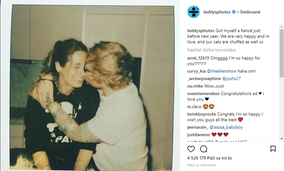 Ed Sheeran sa zasnúbil s Cherry Seaborn, 2018