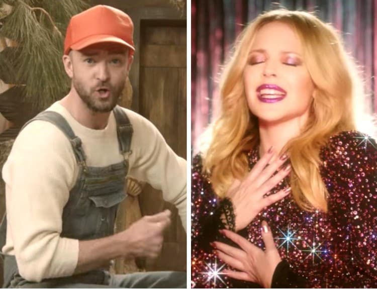 Country vlna v pope: Timberlake sa hrá na drevorubača, Kylie na Dolly Parton
