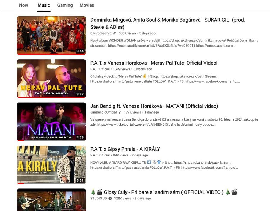 Top 5 rebríčka Trending in music na SK Youtube